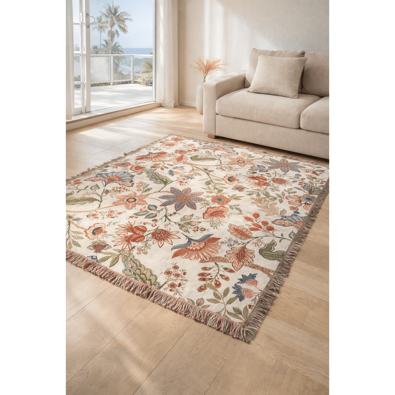Bohemian Floral Throw/Picnic Blanket | Soft & Lightweight for Comfortable Aesthetic Decor - Kolise