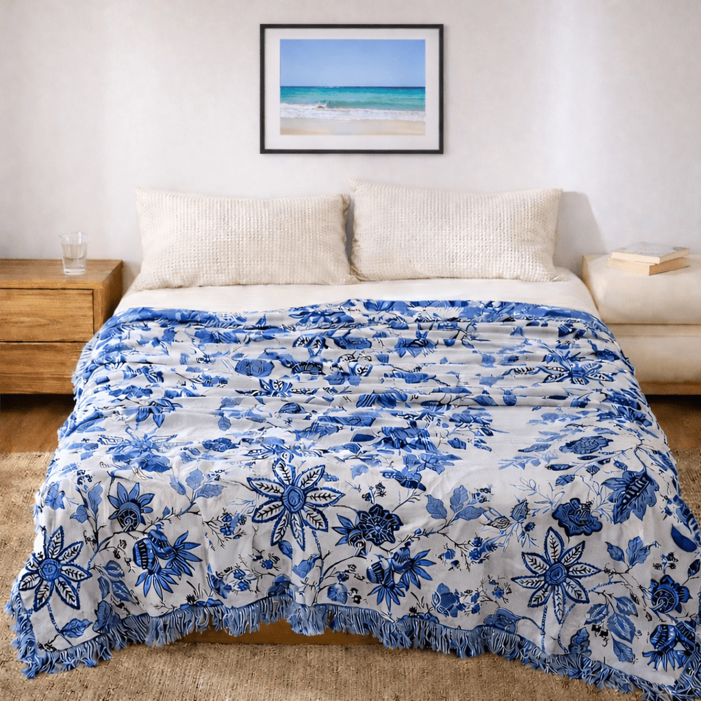 Artistic Boho | Colorful Floral Throw Blanket with Tassels - Kolise