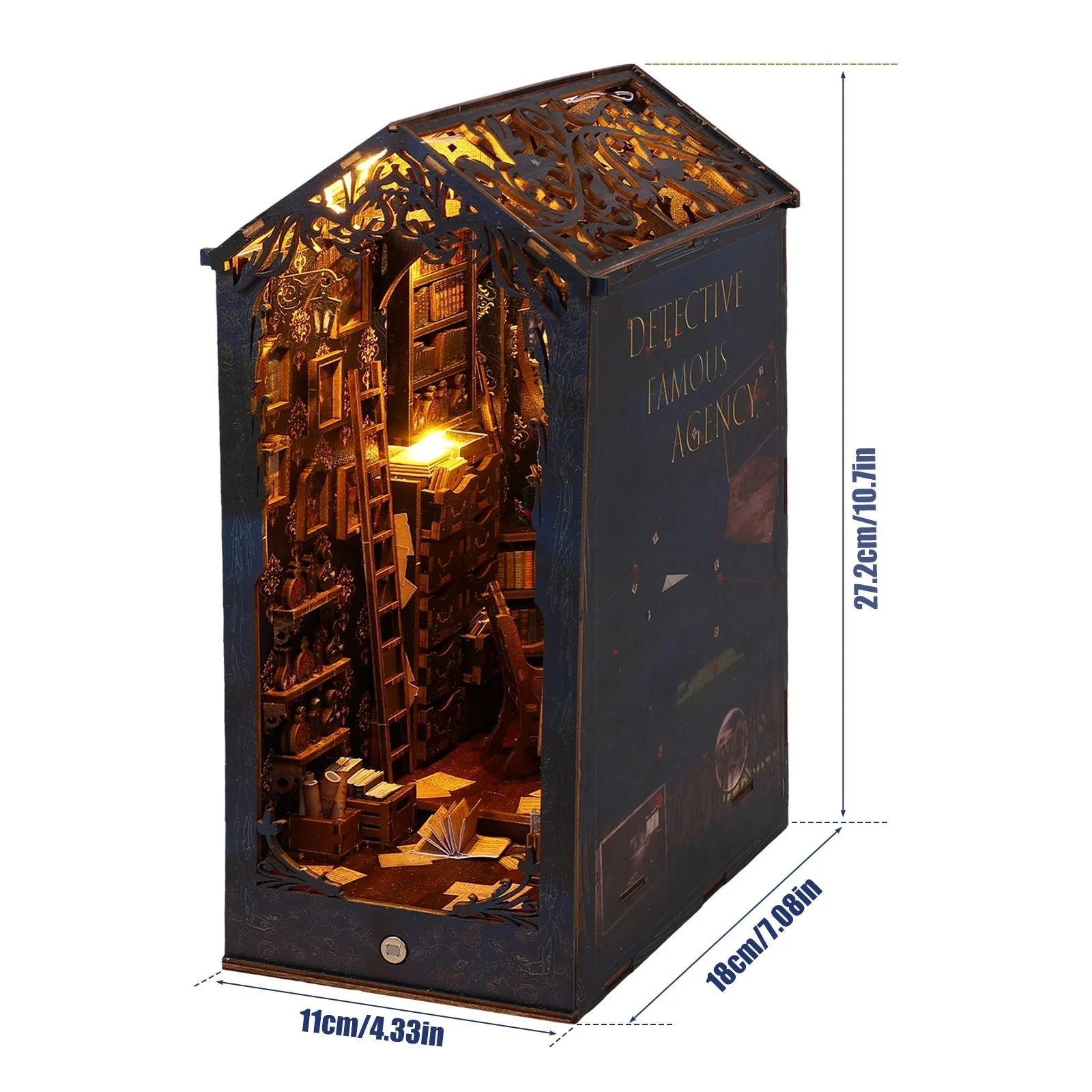Miniature Book Nook Kit | 3D Wooden Bookshelf Model with LED Lights | Creative DIY Project for Home Decor - Kolise
