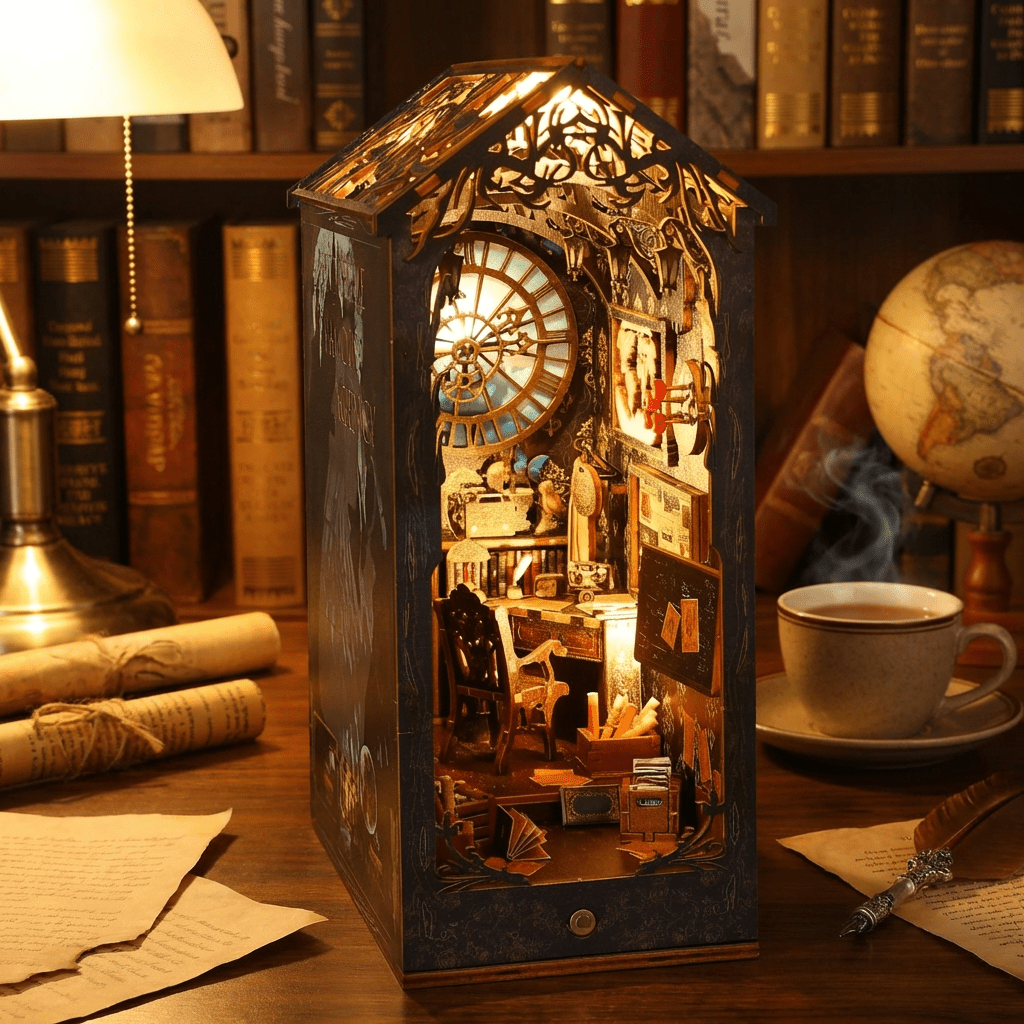 Miniature Book Nook Kit | 3D Wooden Bookshelf Model with LED Lights | Creative DIY Project for Home Decor - Kolise