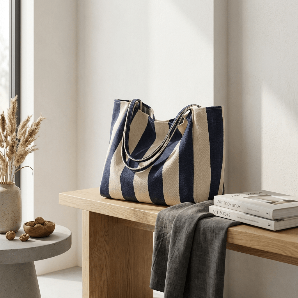 Stylish Tote Bag | Large Canvas Beach Bag with Striped Design - Kolise