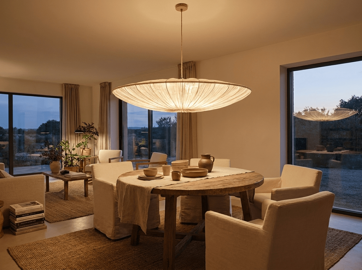 Elegant Cloth Pendant Light | Japanese Wabi Sabi Hanging Lights with LED Bulb | Versatile Lighting for Living Room and Bedroom - Kolise