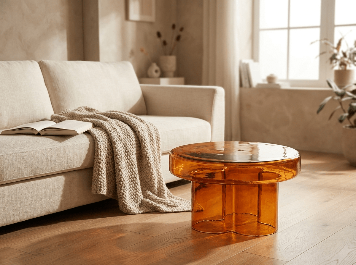 Nordic Collection | Round Glass Coffee Table with Handmade Design | Elegant Side Table for Stylish Living Room - Kolise