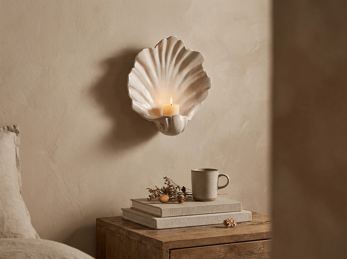 Elegant Shell Wall-Mounted Candle Holder with Unique Design | Decorative Resin Stand for Ambient Lighting - Kolise