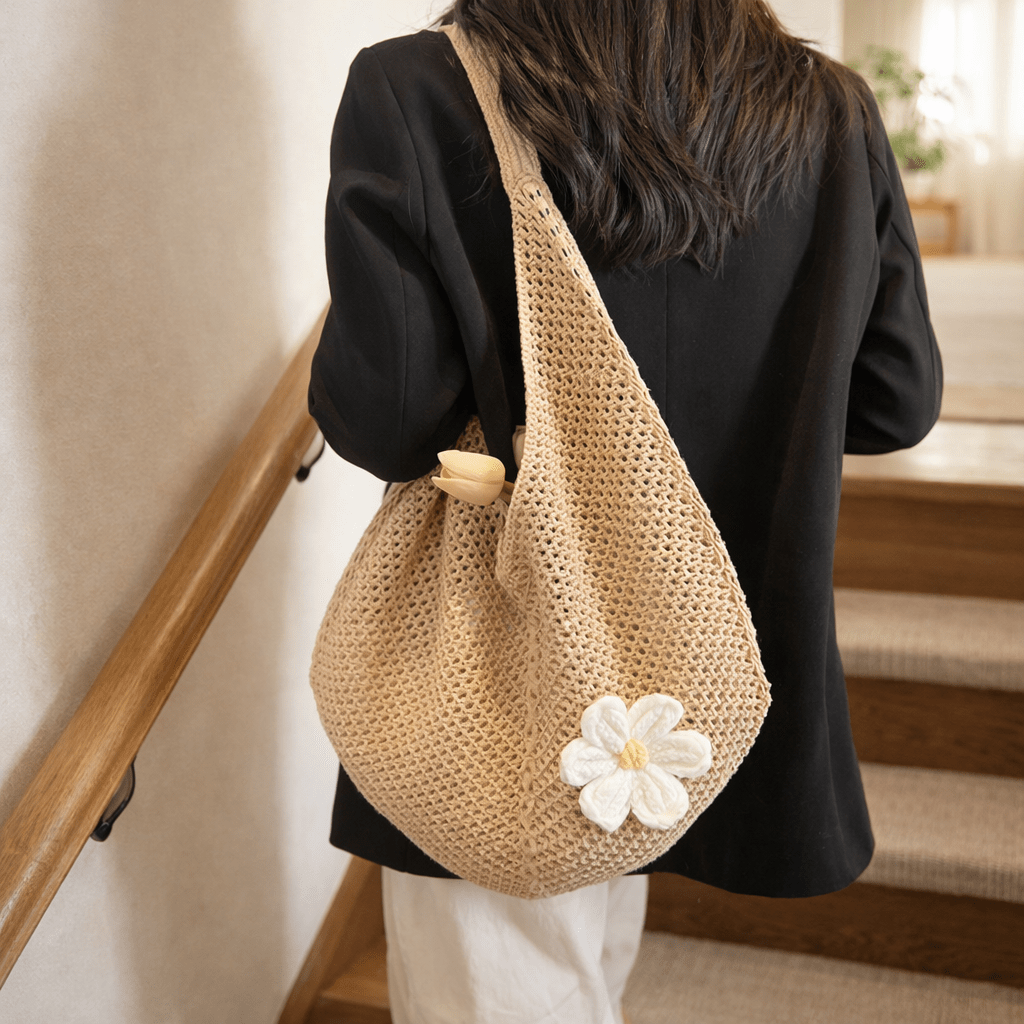 Bohemian Hollow Weave Straw Beach Bag with Large Capacity | Stylish Tote for Beach and Shopping - Kolise