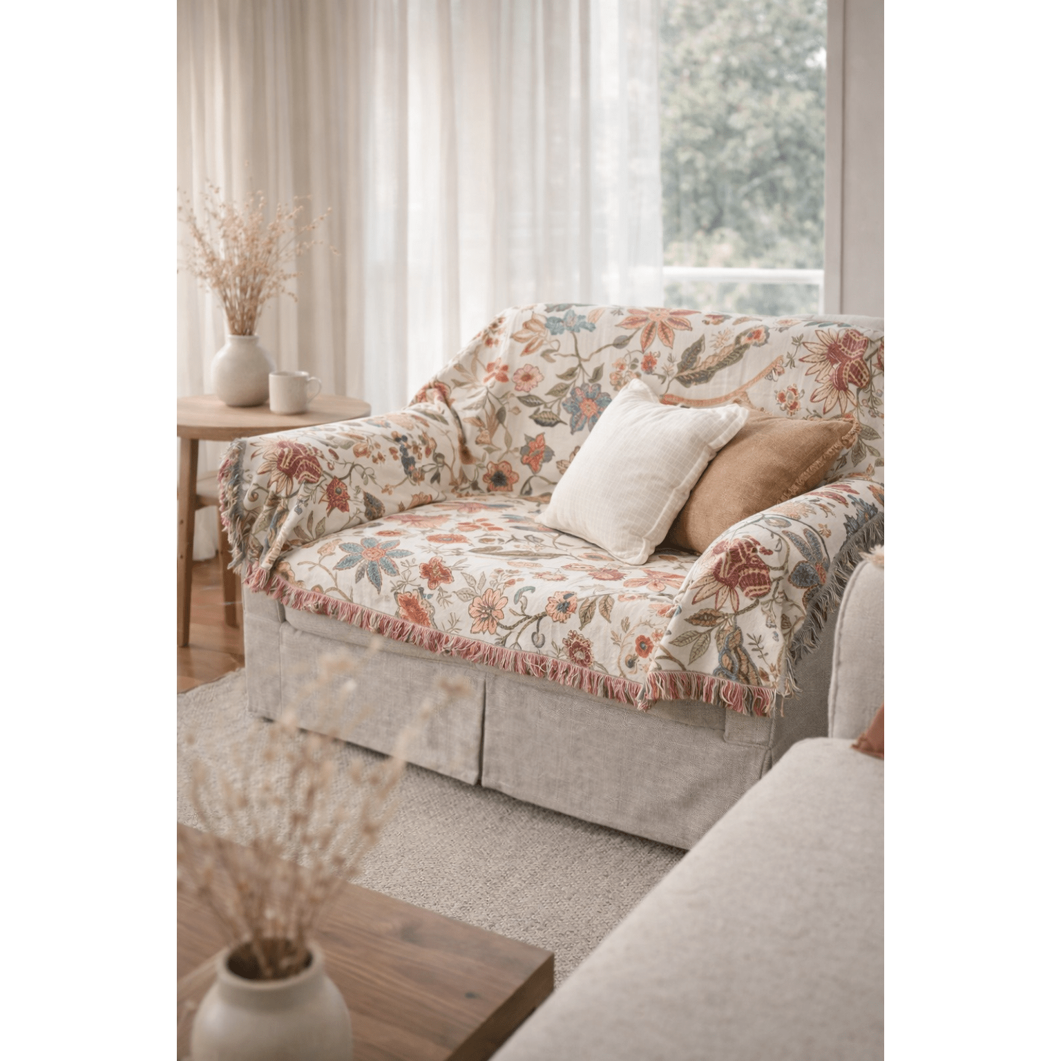 Bohemian Floral Throw/Picnic Blanket | Soft & Lightweight for Comfortable Aesthetic Decor - Kolise