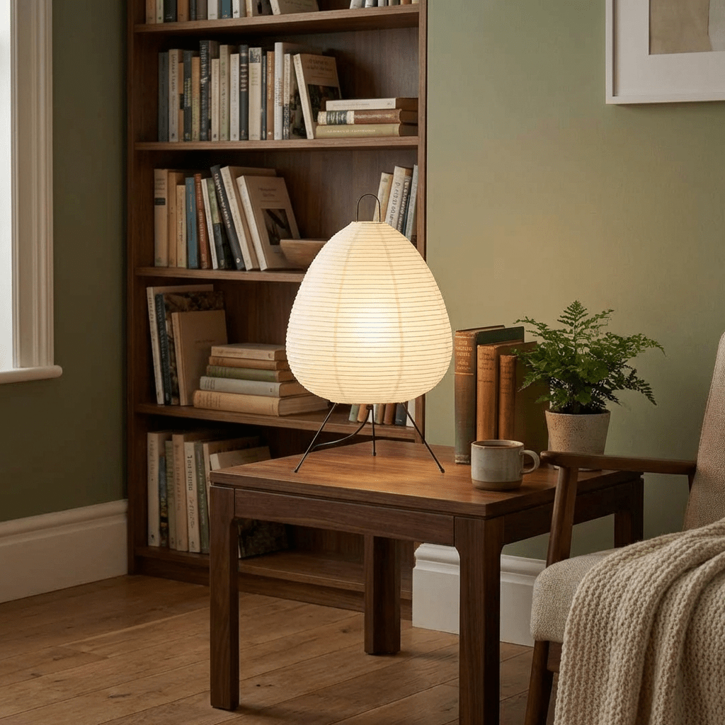 Minimalist Table Lamp with Rice Paper Shade | Elegant Bedside Lighting for Warm Ambience - Kolise