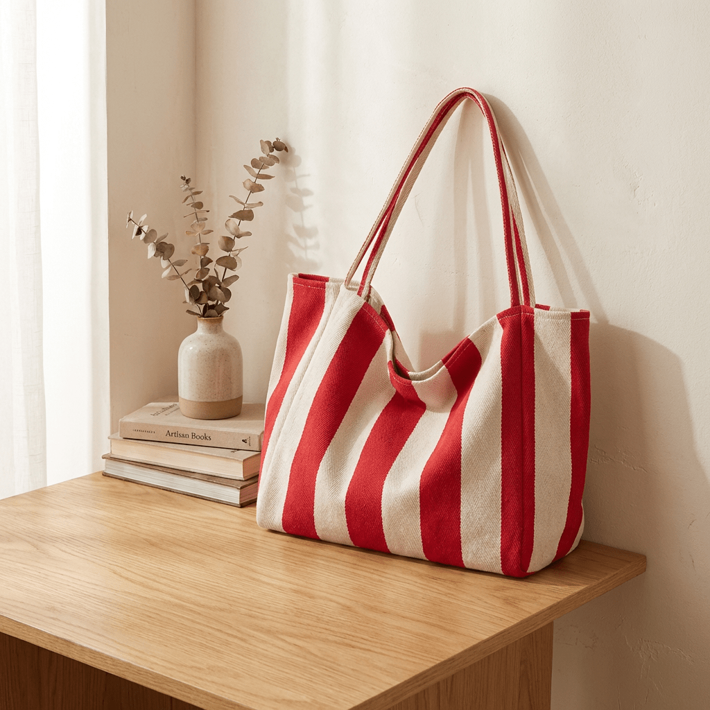 Stylish Tote Bag | Large Canvas Beach Bag with Striped Design - Kolise