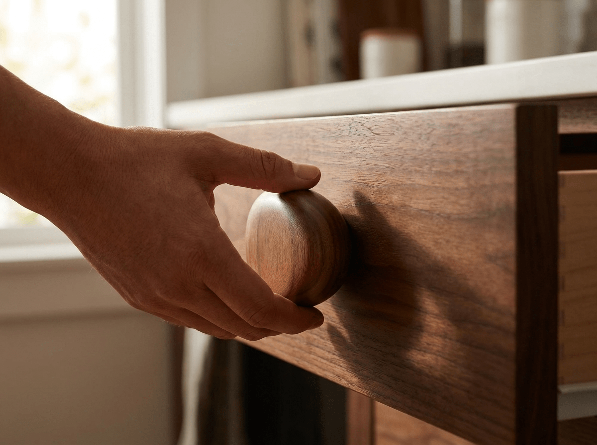 Pebble Solid Walnut Drawer Handle | Nordic Wood Cabinet Pull - Kolise