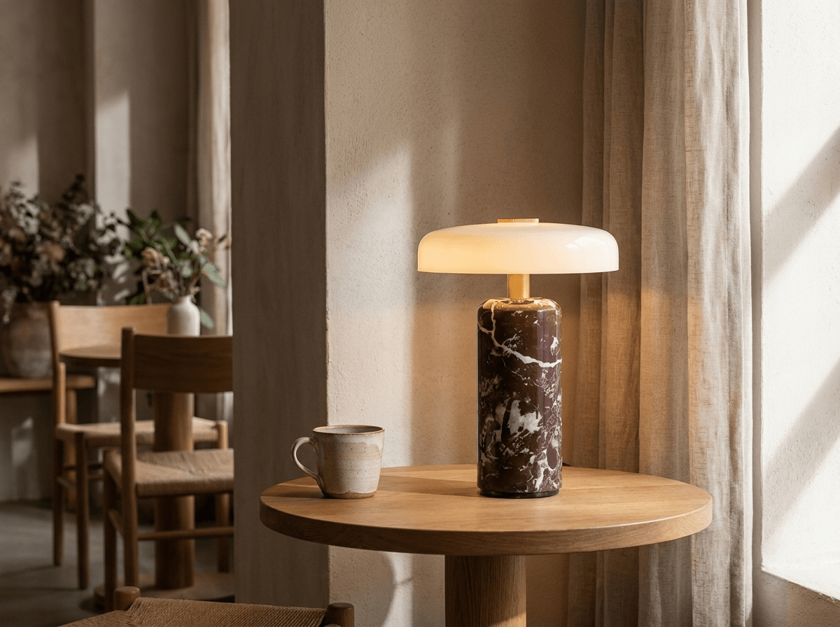 Aalborg Marble-Base Touch Lamp | Rechargeable LED Table Light for Home &amp; Café - Kolise