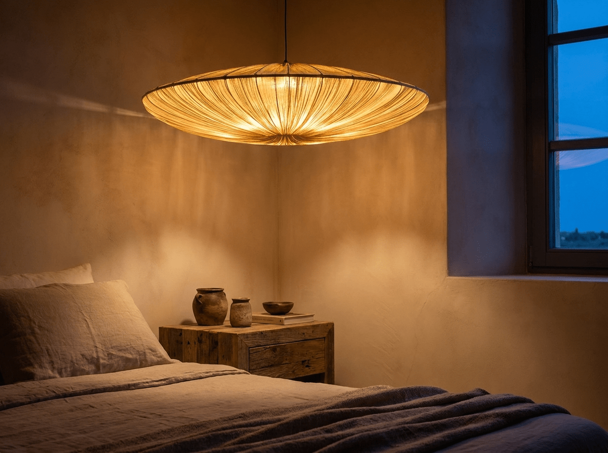 Elegant Cloth Pendant Light | Japanese Wabi Sabi Hanging Lights with LED Bulb | Versatile Lighting for Living Room and Bedroom - Kolise