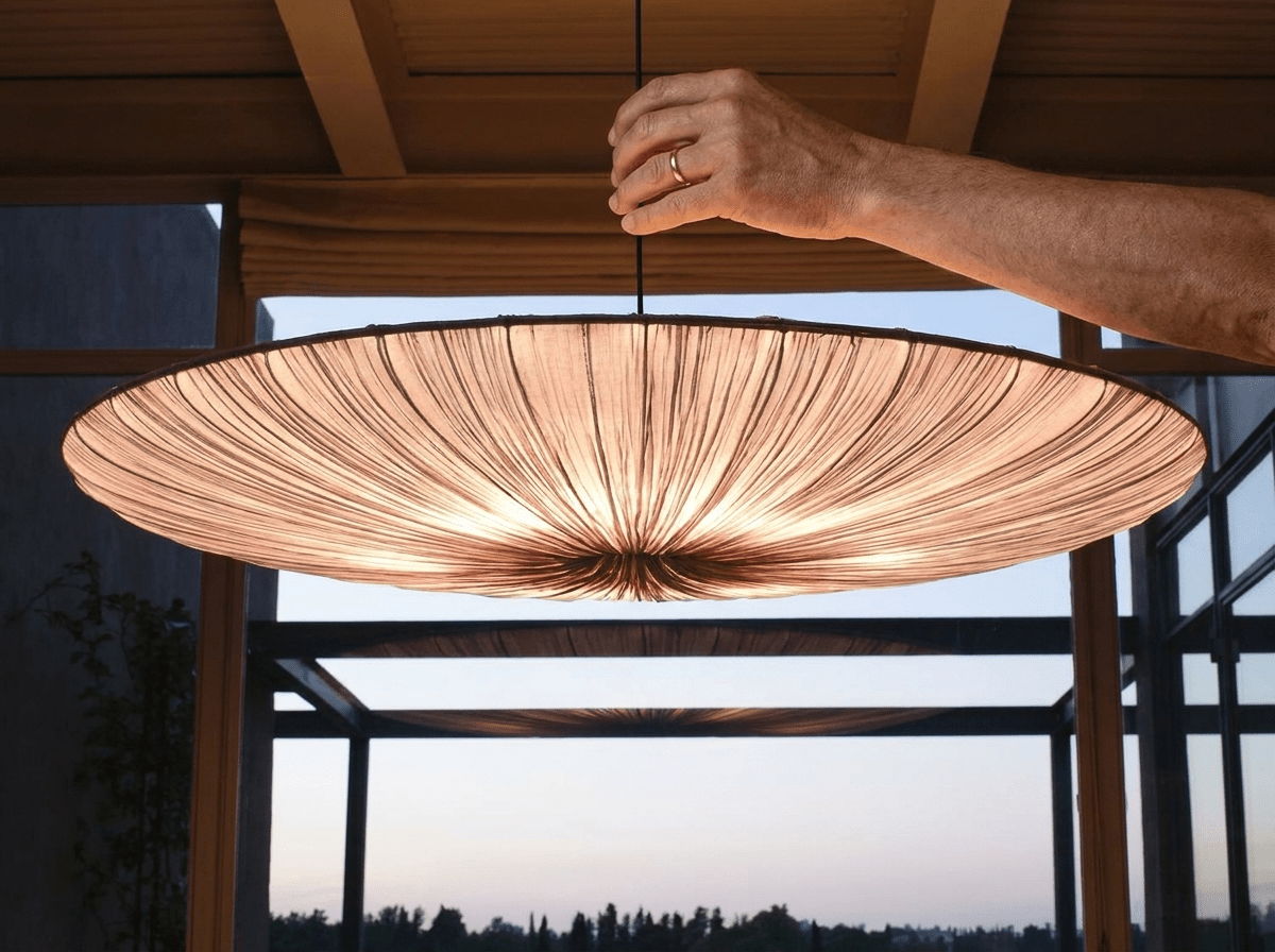 Elegant Cloth Pendant Light | Japanese Wabi Sabi Hanging Lights with LED Bulb | Versatile Lighting for Living Room and Bedroom - Kolise