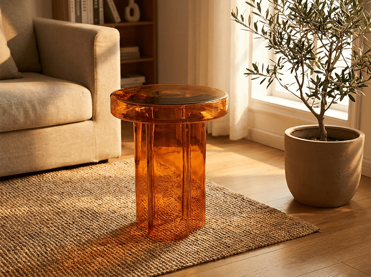 Nordic Collection | Round Glass Coffee Table with Handmade Design | Elegant Side Table for Stylish Living Room - Kolise