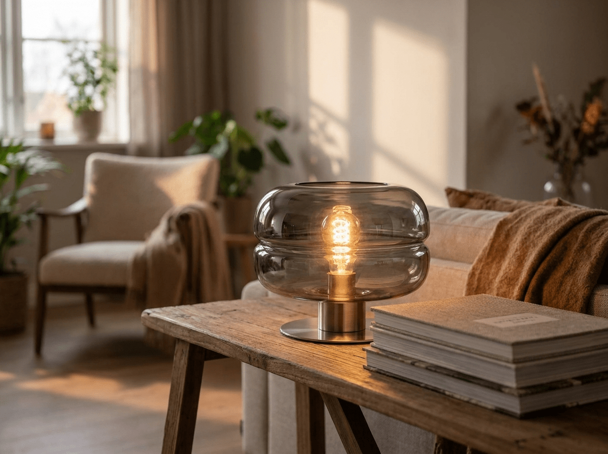 Elegant Glass Table Lamp | Minimalist LED Design for Cozy Bedroom Ambiance - Kolise