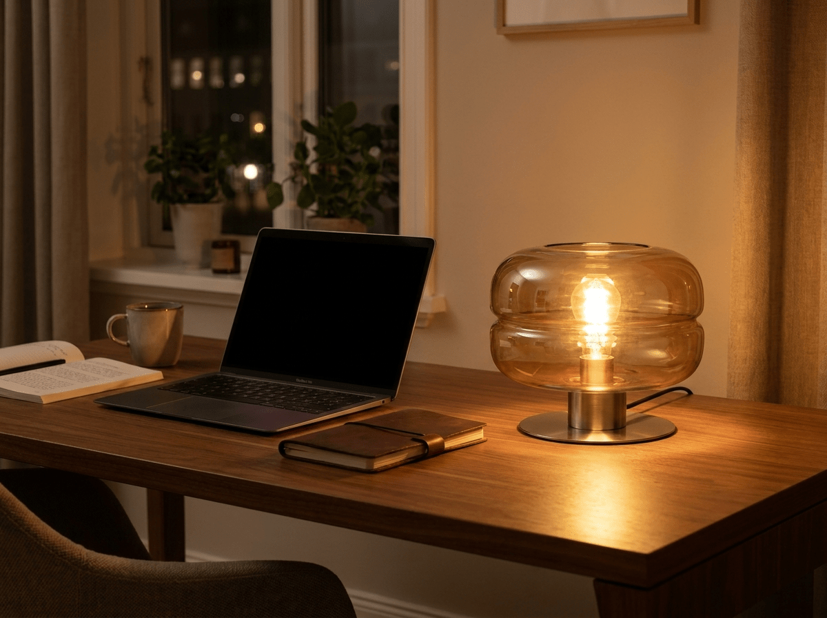 Elegant Glass Table Lamp | Minimalist LED Design for Cozy Bedroom Ambiance - Kolise