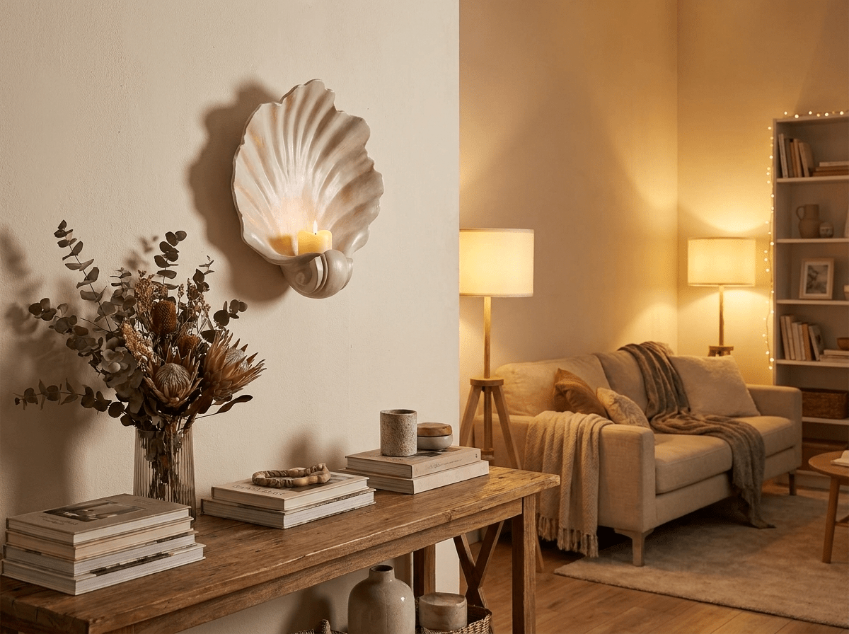 Elegant Shell Wall-Mounted Candle Holder with Unique Design | Decorative Resin Stand for Ambient Lighting - Kolise